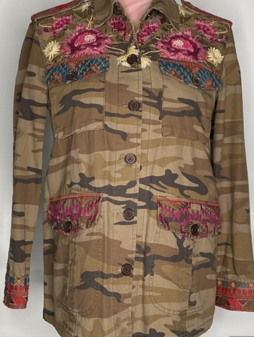 Johnny Was Embroidered Camo Utility Jacket - Picture 4 of 7